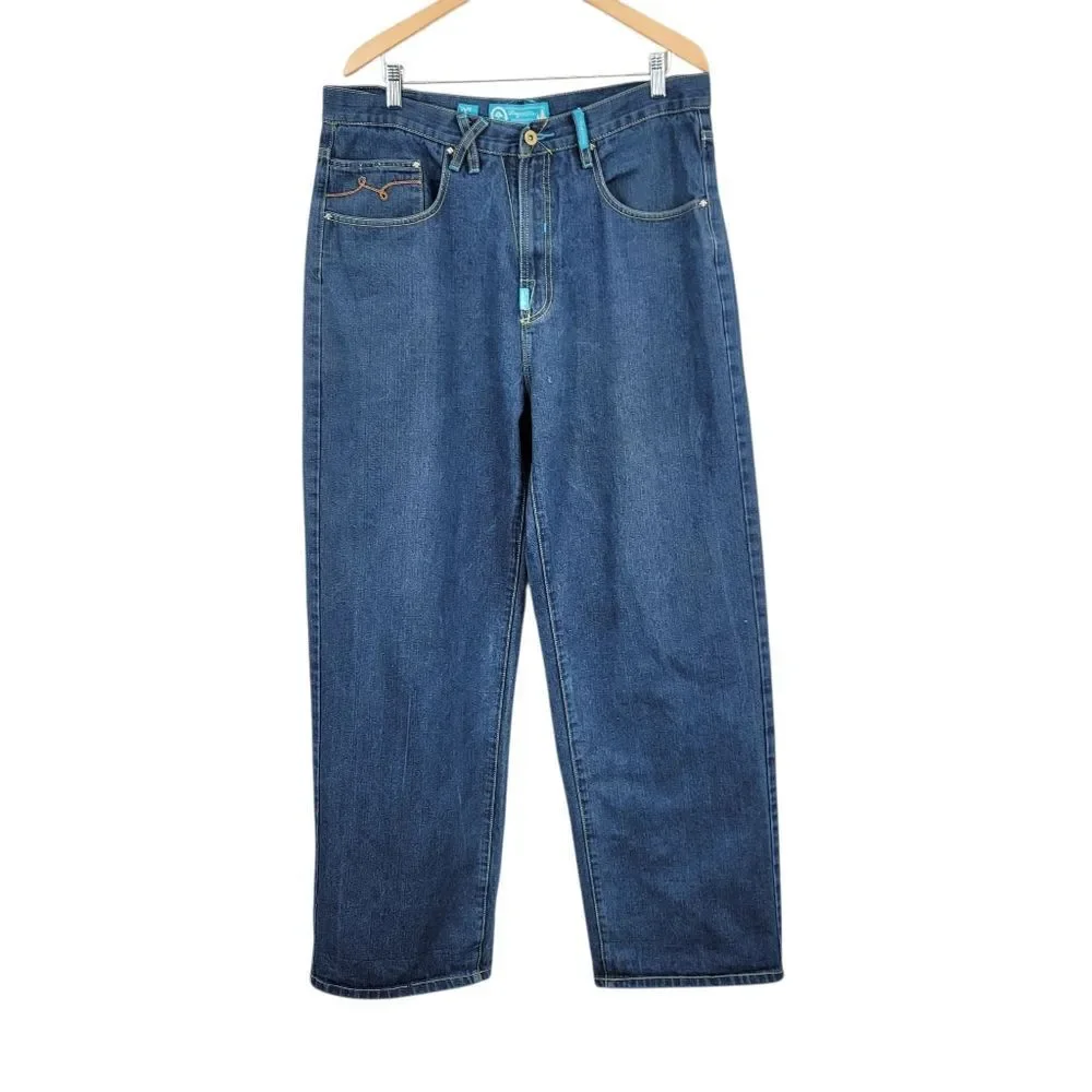LRG Colorful Embroidered Wide Leg Baggy Denim Jeans